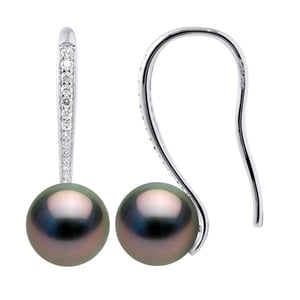 Oorbellen Echte Gekweekte Tahitiaanse Parel Rond 8-9 mm gemonteerd met Cubic Zirconia