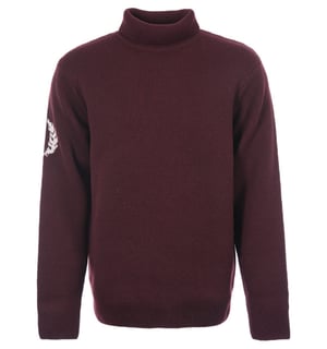 Men's Fred Perry Laurel Wreath Roll Neck Jumper in Burgundy