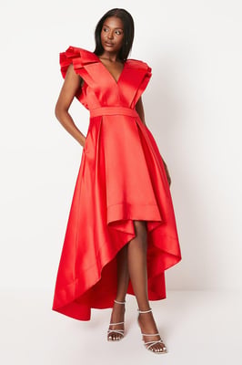 Frill Sleeve V Neck Midi Dress
