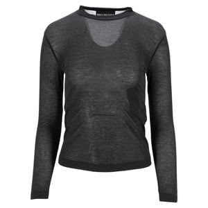 Balenciaga Figurnära Crewneck Långärmad Topp i Grå Bomull