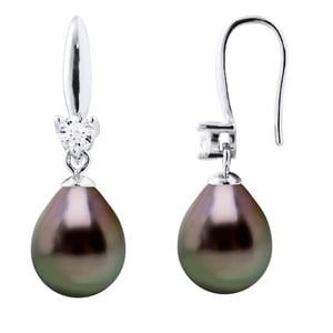 Oorbellen Zilver 925 & Cubic Zirconia - 2 Echte Gecultiveerde Tahiti Parel 8-9 mm