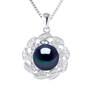 SUN Necklace Freshwater Pearl 9-10 mm Black 925