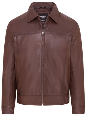 Heren Bruin Retro Klassiek Leren Harrington Bikerjack - Drammen