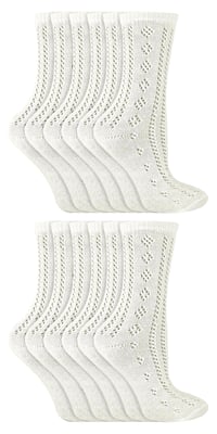 12 Pairs Multipack Girls Pelerine Ankle Cotton Socks - White