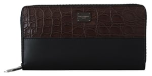 Dolce & Gabbana Black Zip Around Continental Clutch Exotic Leather Men's Wallet