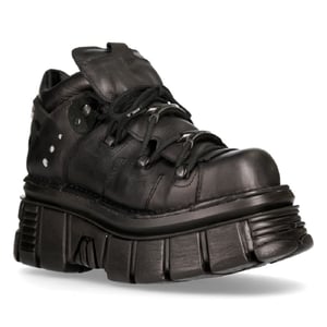 NEW ROCK 106N-S52 TOWER SHOES Metallic Svart Läder Biker Punk Gothic Boots