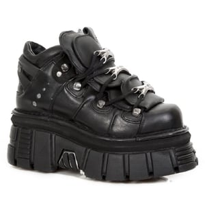 NEW ROCK 106-S29 TOWER SHOES Metallic Black Leather Biker Punk Gothic Boots