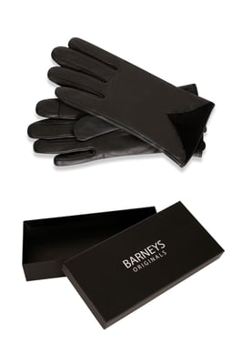 Barneys Originals Gift Boxed Black Leather Gloves with Suede Detail