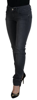 Acht Grå Bomull Skinny Låg Midja Kvinnor Casual Denim Jeans