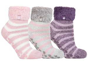 Womens Fluffy Slipper Bed Socks with Grips | Heat Holders | 3 Pair Multipack | Ladies Warm Fleece Lined Non Slip Socks | Winter Gifts for Her - Pack 8