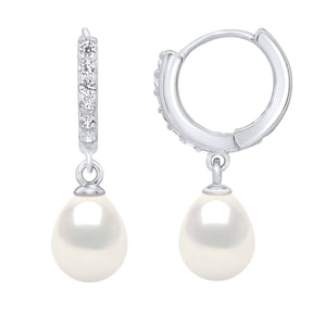 Earrings Creole Real Cultured Freshwater Pearls Pear 8-9 mm
