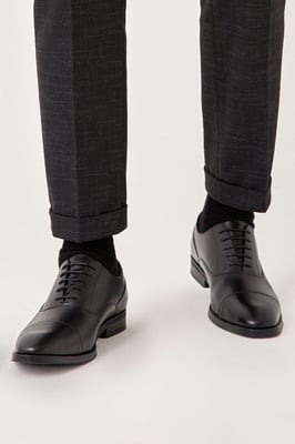 Leather Smart Black Oxford Toe Cap Shoes