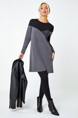 Petite Animal Colour Block Knit Dress