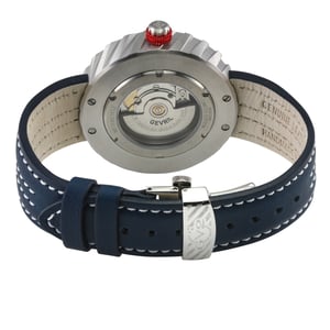 GV2 Motorcycle SS Case, Blue dial, Red hands, Genuine Handmade Italian Leather Blue/White Strap