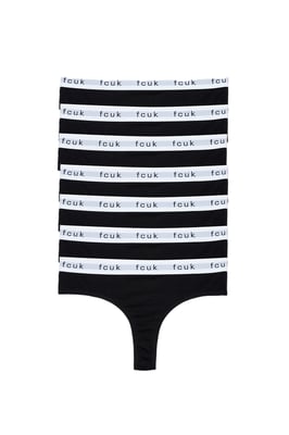 Black 7 Pack Cotton Fcuk Ladies Thongs