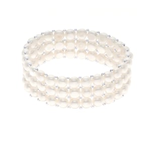 Manchet armband 3 rijen Zoetwater Pearl White 925
