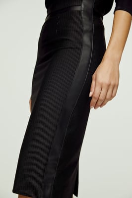 High Waisted Black Pencil Skirt with Leather Detail