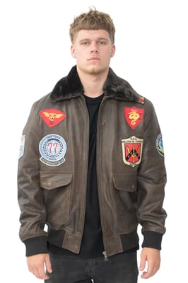 Bruin leren Amerikaanse pilotenbomberjack voor heren - Warschau