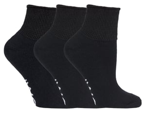IOMI - 3 Pairs Cotton Cushioned Diabetic Socks for Swollen Feet and Legs - Black