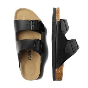 EVER AU Herr sandaler med dubbla spännen i Duck-läder - Svart läder