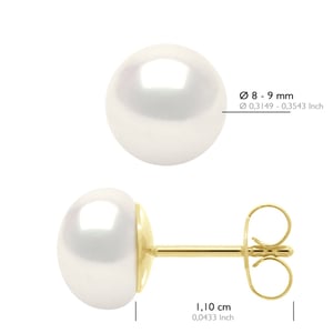 Oorbellen - Geel Goud 750 (18 Karaat Echte Gecultiveerde Zoetwaterparels Knop 8-9 mm)