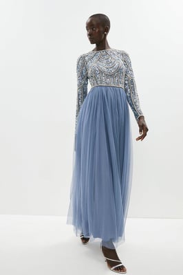 Pearl Embellished Bodice Bridesmaids Tulle Skirt Dress