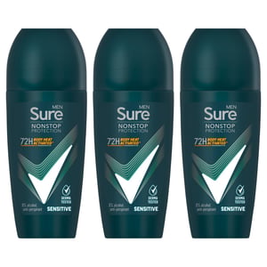 Sure Men Sensitive Anti-perspirant 72H Nonstop Protection Roll On Deo, 3x50ml