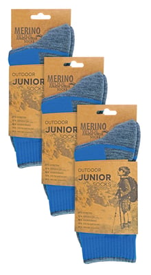 3 Pair Multipack Kids Merino Wool Hiking Socks | Lightweight Anti Blister Socks for Boys & Girls - Blue
