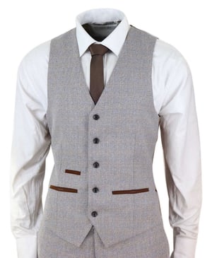 Heren 3-delig crème tweed geruit vintage retro pak