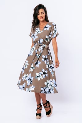 Linnen Midi-jurk met bloemenprint en riem