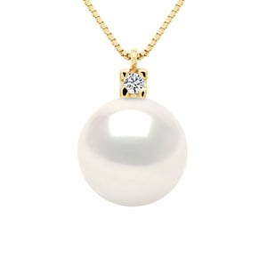 Halsband Smycke 0,02 Cts Gul Guld och Äkta Odlad Sötvattenspärla Rund 10-11 mm