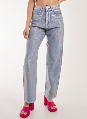Metallic Silver Foil Coated Jeans