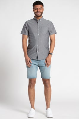 Grey Cotton Chambray Short-Sleeve Shirt