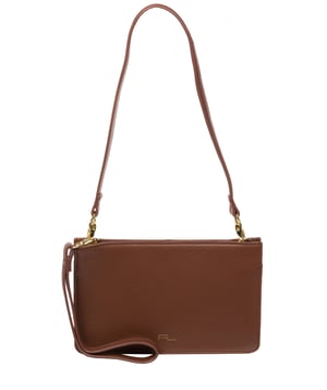 'Layla' Dark Tan Nappa Leather Grab Clutch Bag