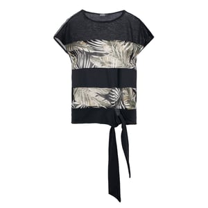 Black Leaf Print Top with Ties
