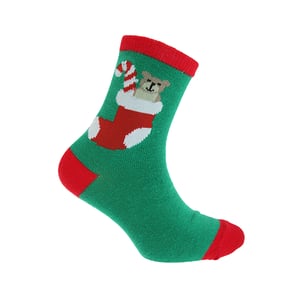 FLOSO Childrens/Kids Christmas Socks (Green Bear)