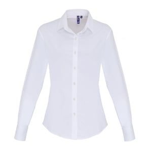 Premier Dames stretch fit poplin blouse met lange mouwen
