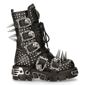 New Rock Black Leather Studded Gothic Boots-1535-S1