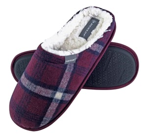 Dunlop - Mens Warm Plush Fleece Lined Slip on Mule Checked Plaid House Slippers