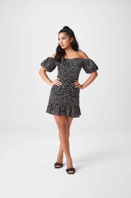 Black Spot Ruche Front Dress