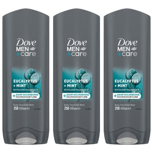 Dove Men+Care 3 in 1 Body, Face & Hair Wash Eucalyptus + Mint 250ml, 3 Pack