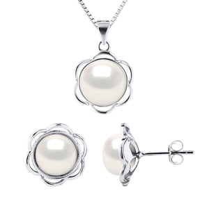 Adornment Necklace & Earrings PETAL Freshwater Pearl 8-9mm White 925