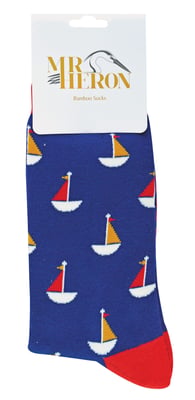 Mr Heron - Mens Bamboo Socks | Novelty Funky Socks | Patterned Argyle Striped Socks | Breathable Soft | Gifts for Him - Boats (Navy)