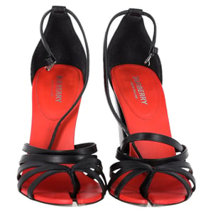 Burberry Hove Chunky Heel Thong Sandals in Black Cow Leather