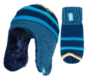 Heat Holders - Childrens Boys Winter Warm Fleece Lined Thermal Hat and Mittens Set with Ear Flaps - CCM2P4