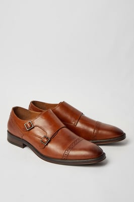 Burton Formal Brown Leather Monk Strap Shoes Mens Standard Width