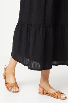 Fiona Lattice Peep Toe Slingback Flat Sandals