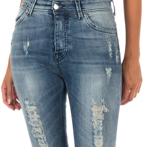 Long denim pants with straight hem cut 10DB50280 woman