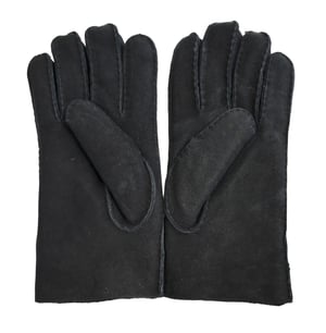 Heren zwarte luxe schapenvacht suède leren handschoenen