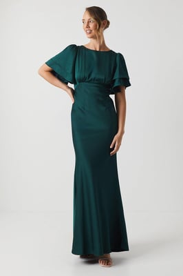 Satin Back Crepe Double Sleeve Bridesmaids Dress
